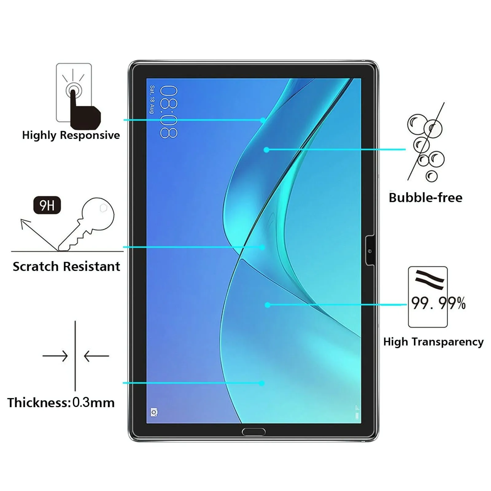 2-Pack Tempered Glass Film For Huawei Mediapad M5 10 Pro - 9H 2.5D Explosion-Proof