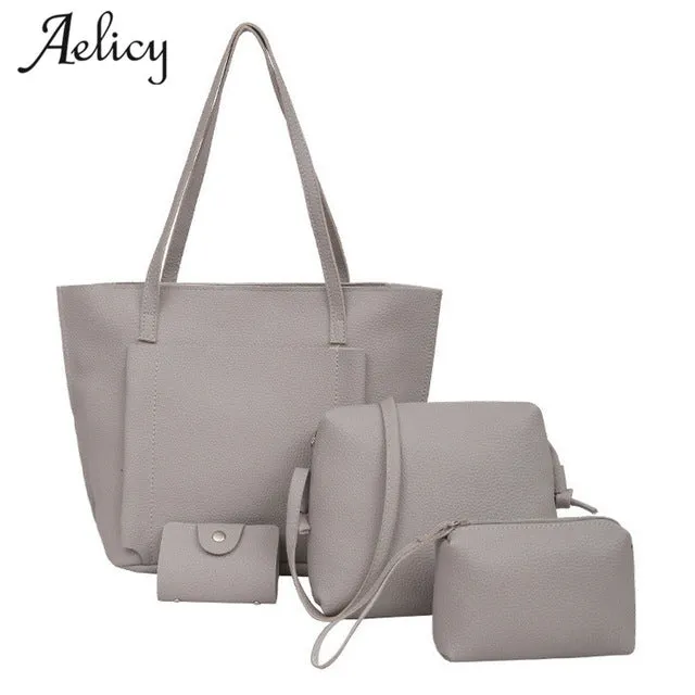 Aelicy Four Set Handbag Shoulder Bags Four Pieces Tote Bag Crossbody Wallet Female Bag Women Leather Handbags Messenger Bag