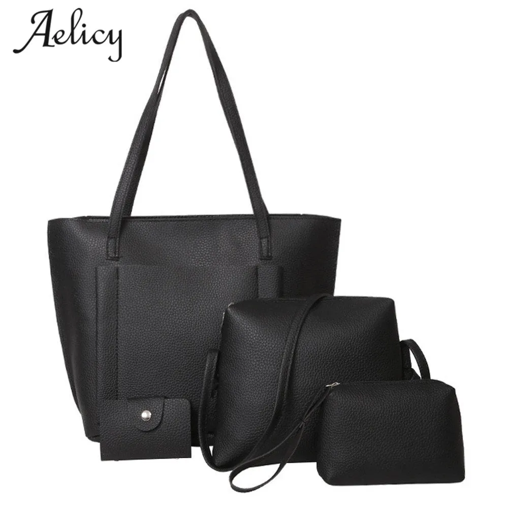 Aelicy Four Set Handbag Shoulder Bags Four Pieces Tote Bag Crossbody Wallet Female Bag Women Leather Handbags Messenger Bag