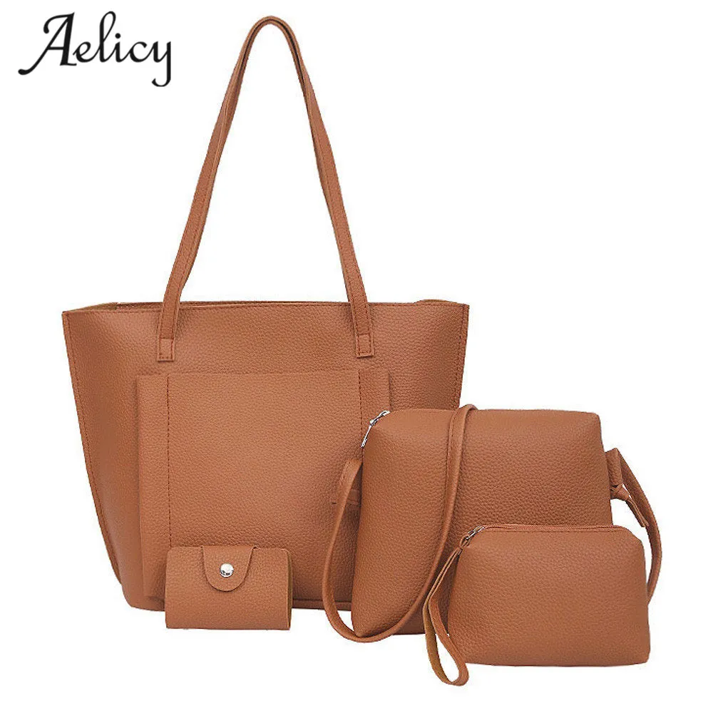 Aelicy Four Set Handbag Shoulder Bags Four Pieces Tote Bag Crossbody Wallet Female Bag Women Leather Handbags Messenger Bag