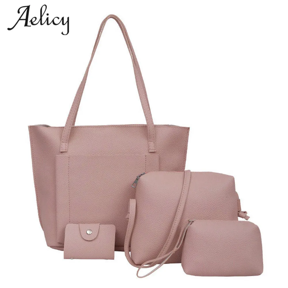 Aelicy Four Set Handbag Shoulder Bags Four Pieces Tote Bag Crossbody Wallet Female Bag Women Leather Handbags Messenger Bag
