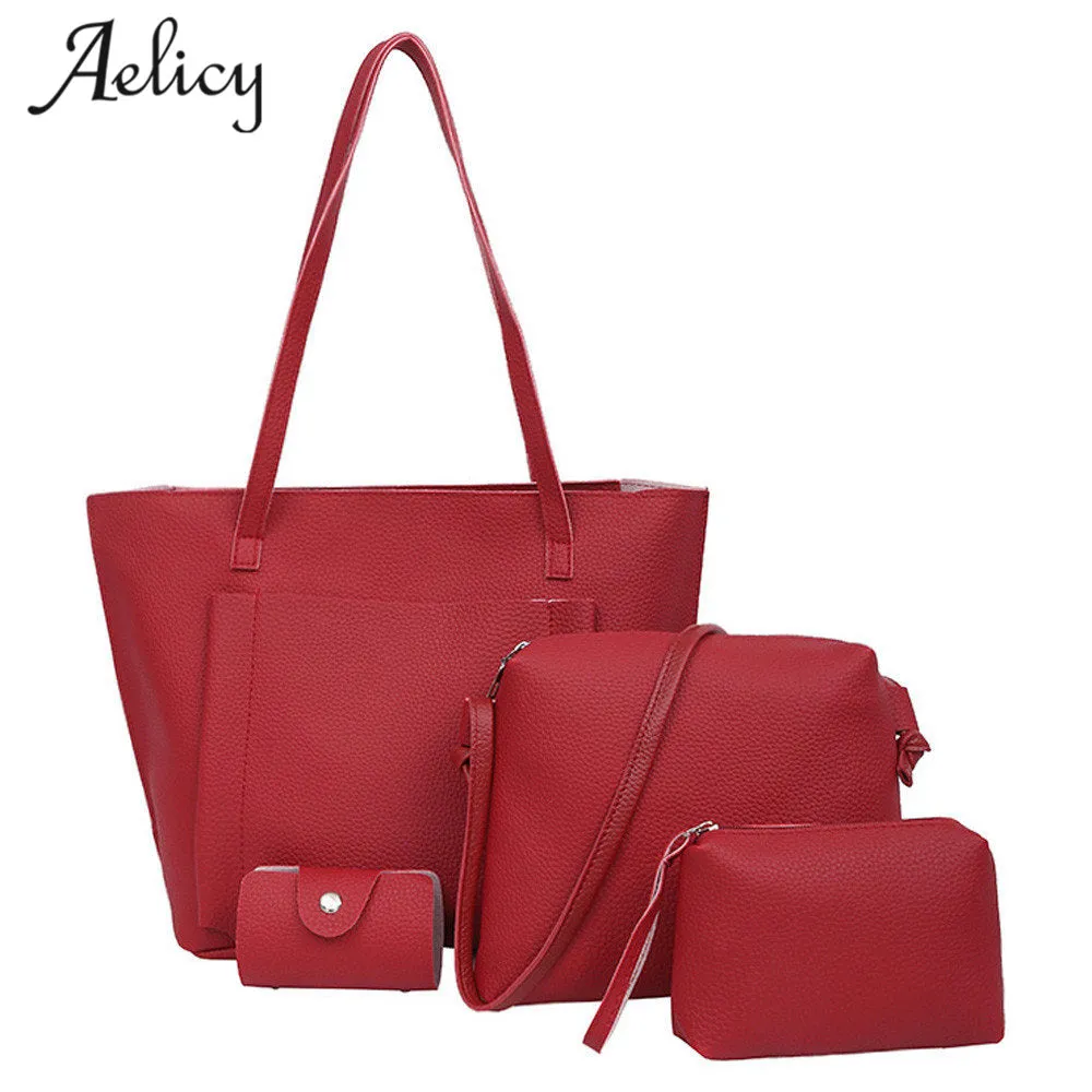 Aelicy Four Set Handbag Shoulder Bags Four Pieces Tote Bag Crossbody Wallet Female Bag Women Leather Handbags Messenger Bag