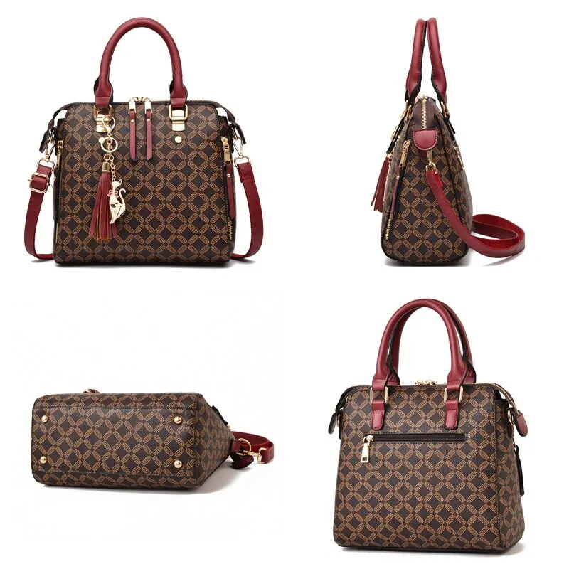 AIBKHK  Designer Print Crossbody HandBag with Tassels/Charms