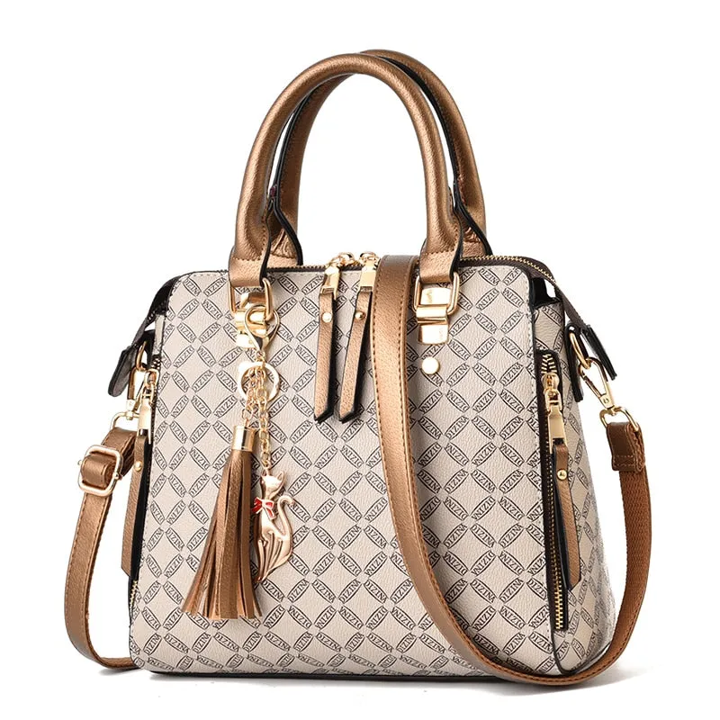 AIBKHK  Designer Print Crossbody HandBag with Tassels/Charms