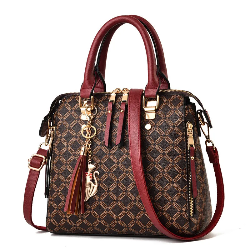 AIBKHK  Designer Print Crossbody HandBag with Tassels/Charms