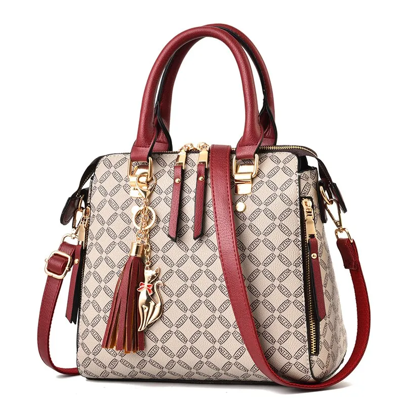 AIBKHK  Designer Print Crossbody HandBag with Tassels/Charms