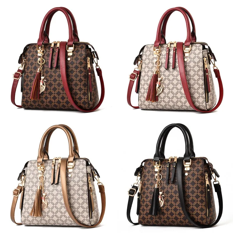 AIBKHK  Designer Print Crossbody HandBag with Tassels/Charms
