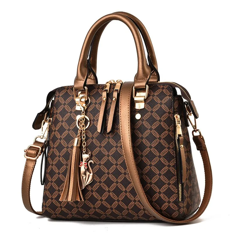 AIBKHK  Designer Print Crossbody HandBag with Tassels/Charms