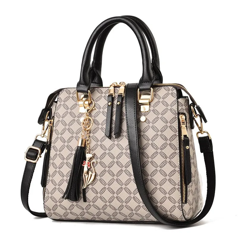 AIBKHK  Designer Print Crossbody HandBag with Tassels/Charms