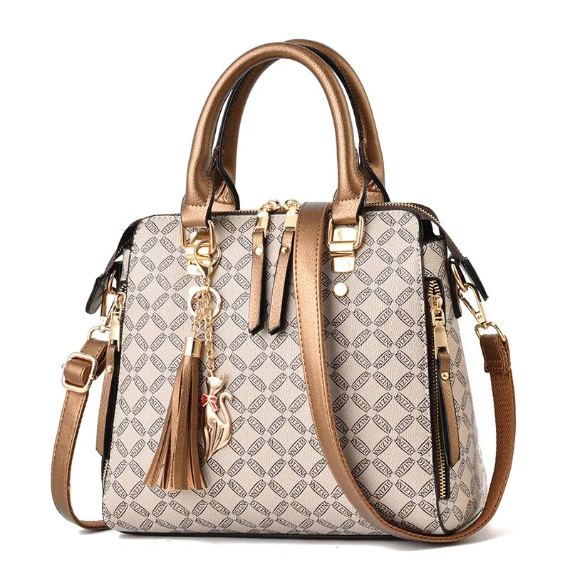 AIBKHK  Designer Print Crossbody HandBag with Tassels/Charms