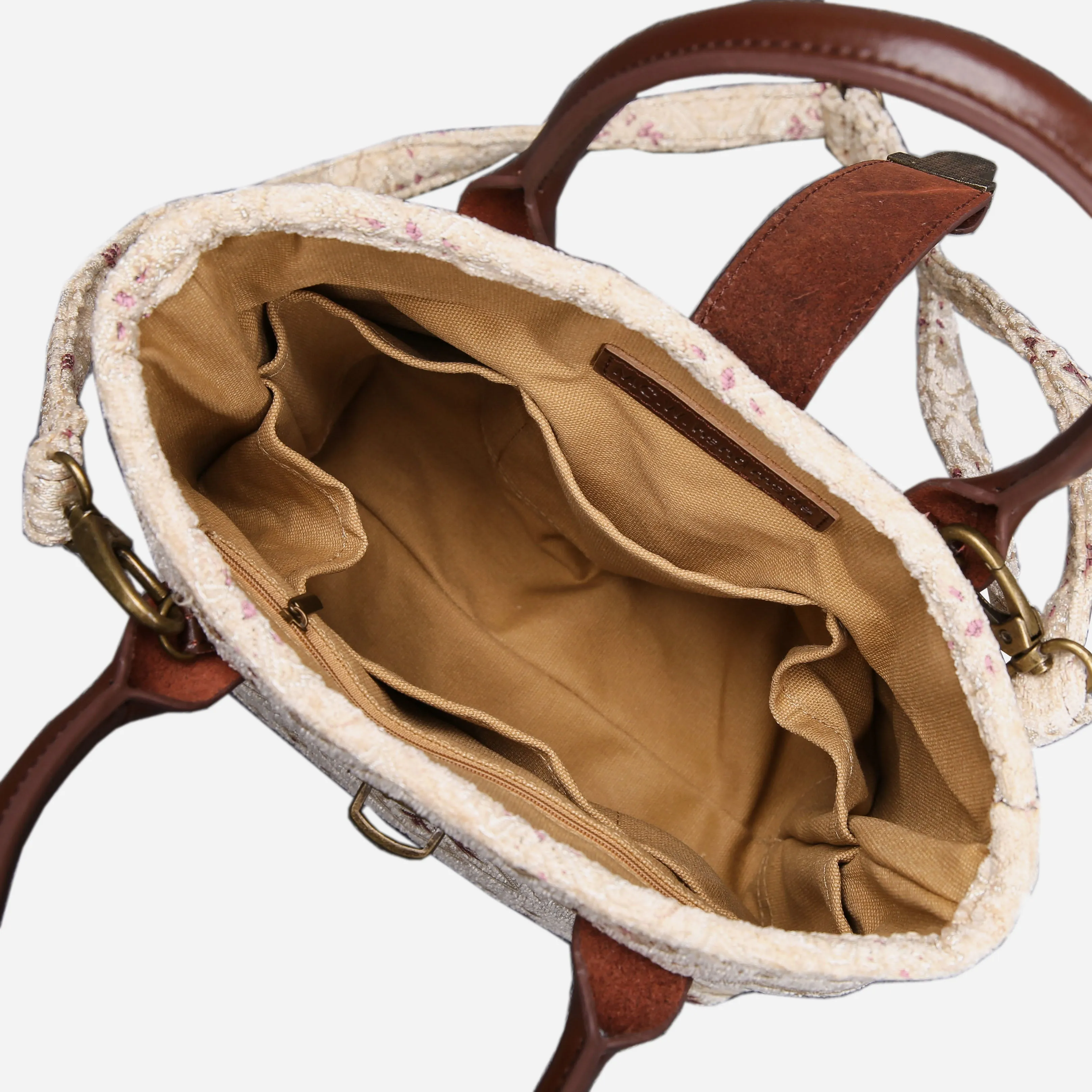 Ethnic Cream Tuck Lock Carpet Satchel