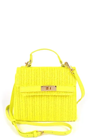 Faux Straw Top Handle Clutch - Ships from The US
