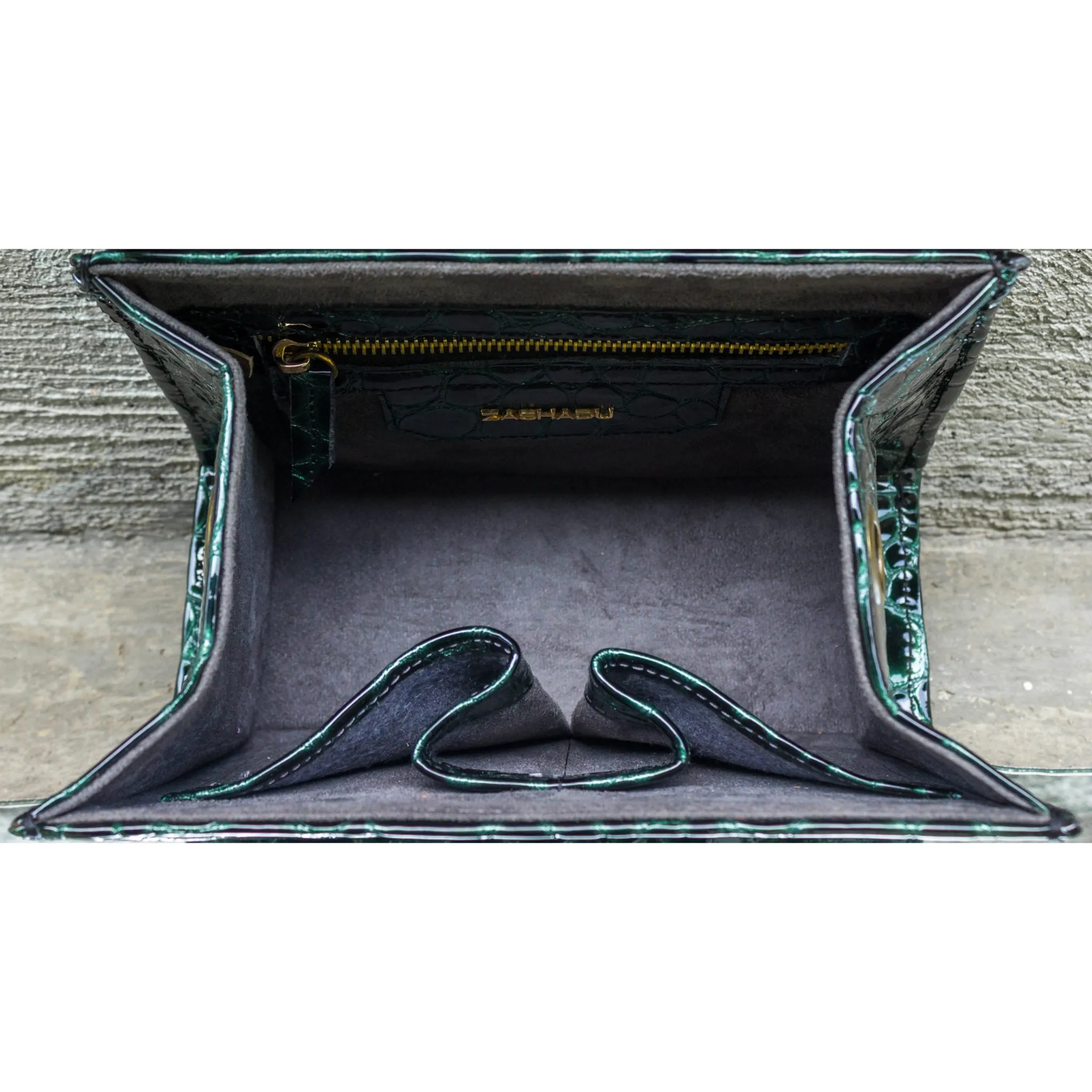 Green Pebbled Printed Leather Handbag