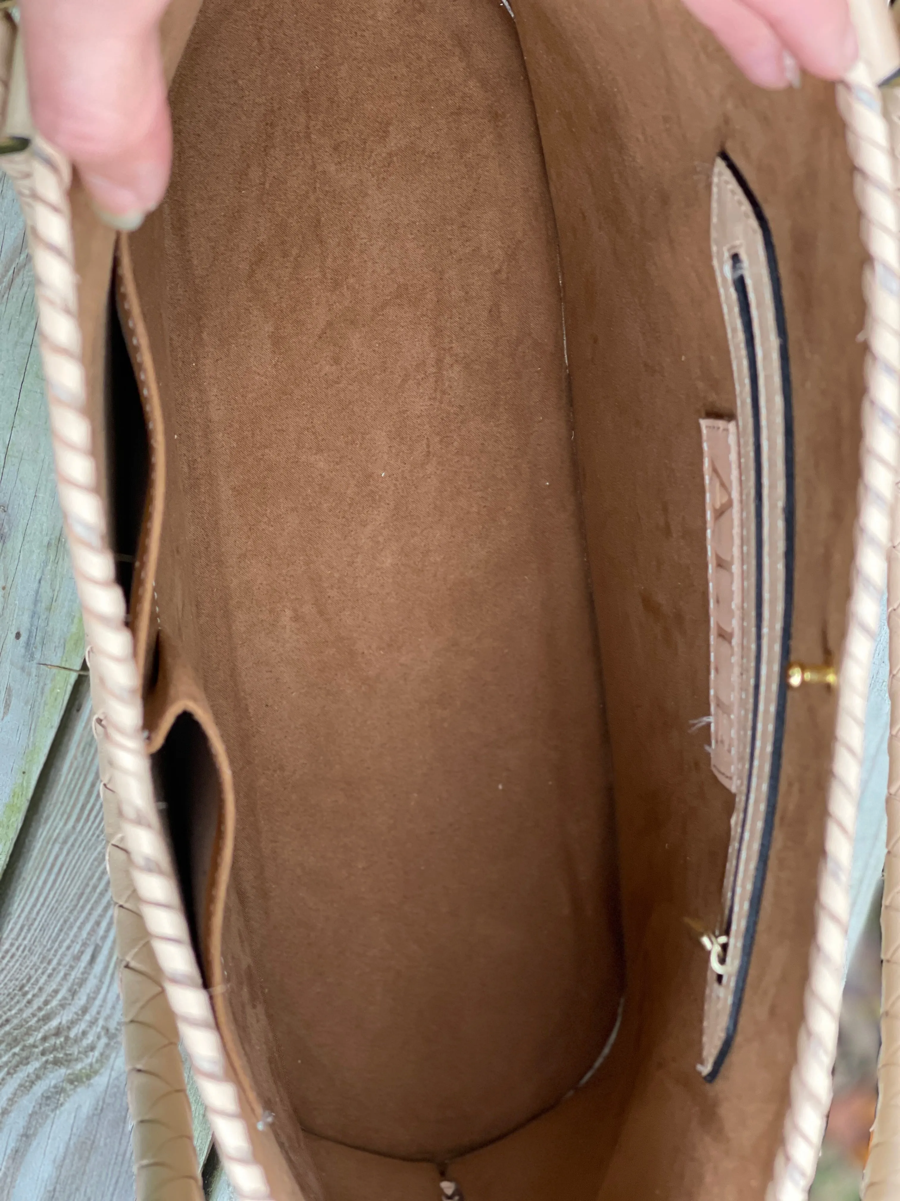 Hand Tooled Leather Extra Large Tote "IBIZA" Beige Color