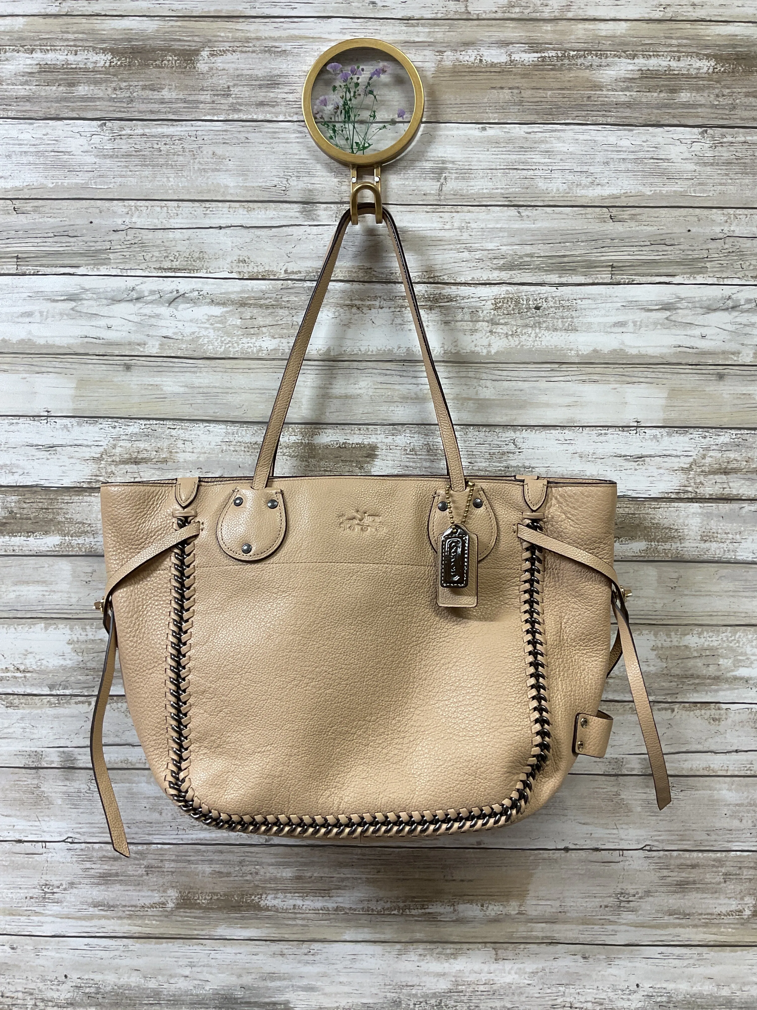 Handbag Designer By Coach In Tan, Size:Medium