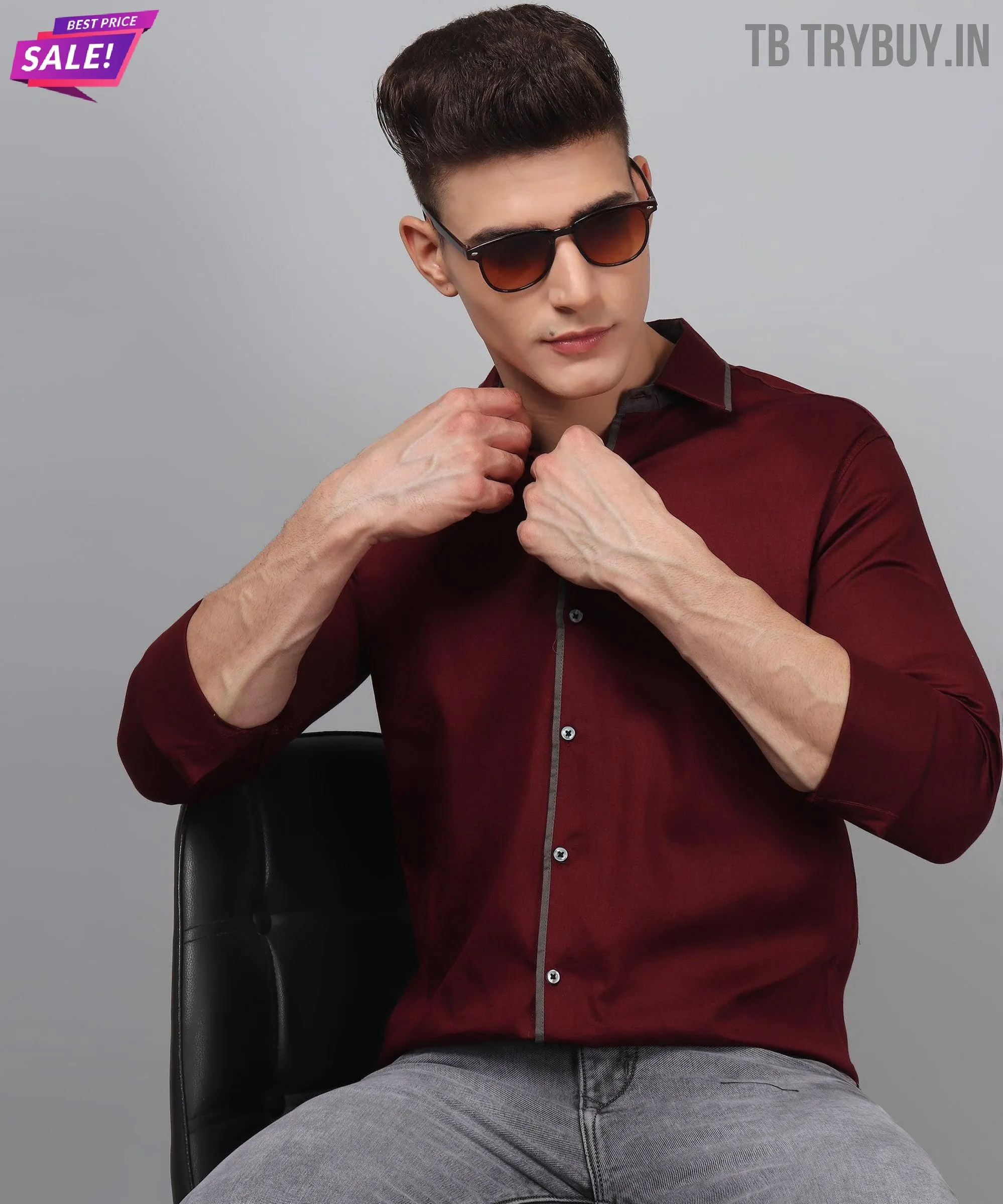 Luxe PartyWear WineRed Shirt