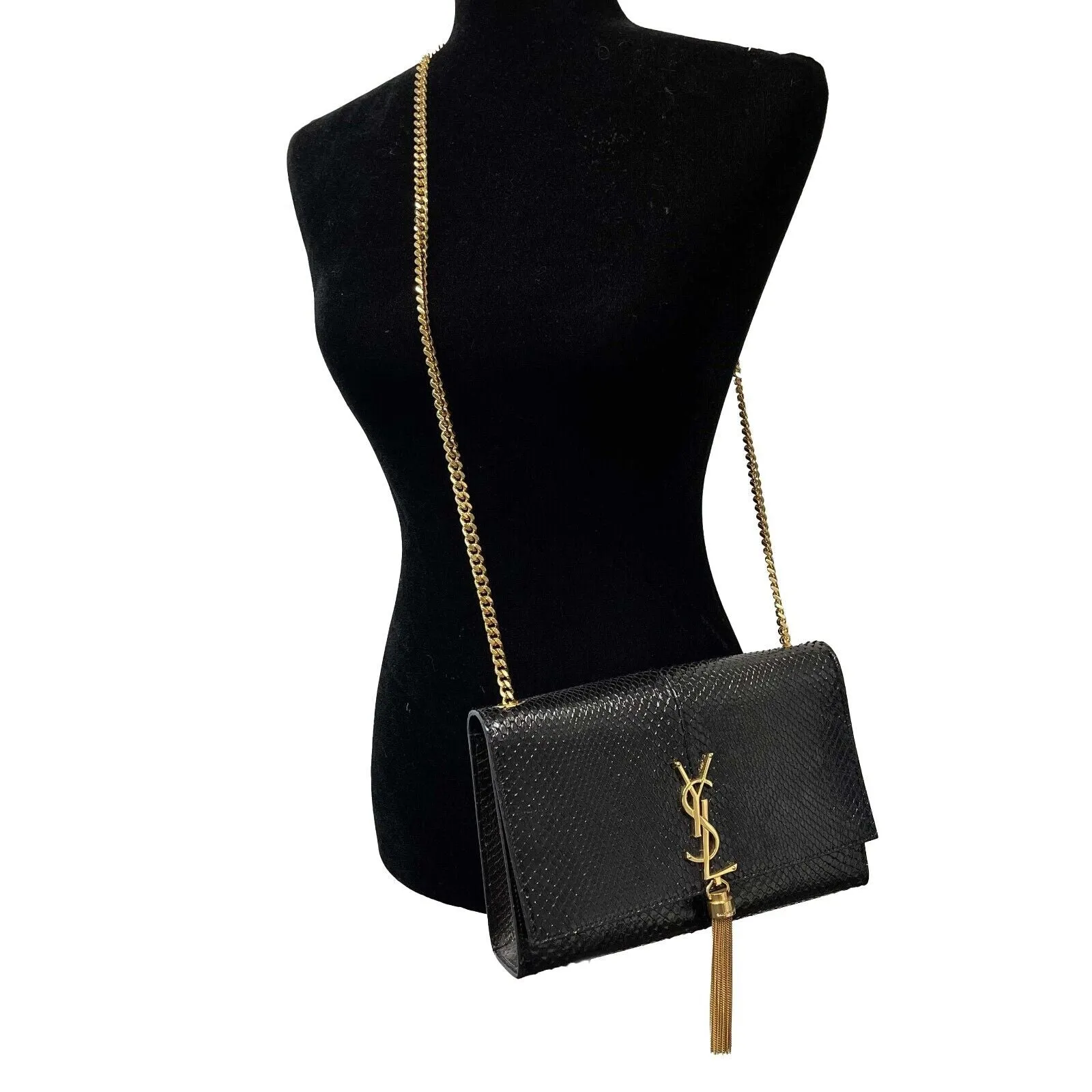 Saint Laurent - YSL - Snakeskin Kate Tassel Medium Black Crossbody