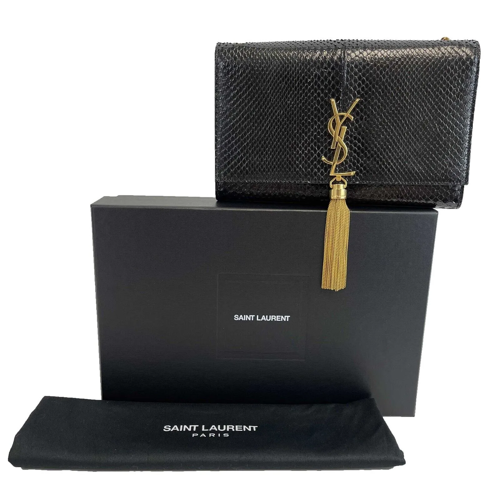 Saint Laurent - YSL - Snakeskin Kate Tassel Medium Black Crossbody