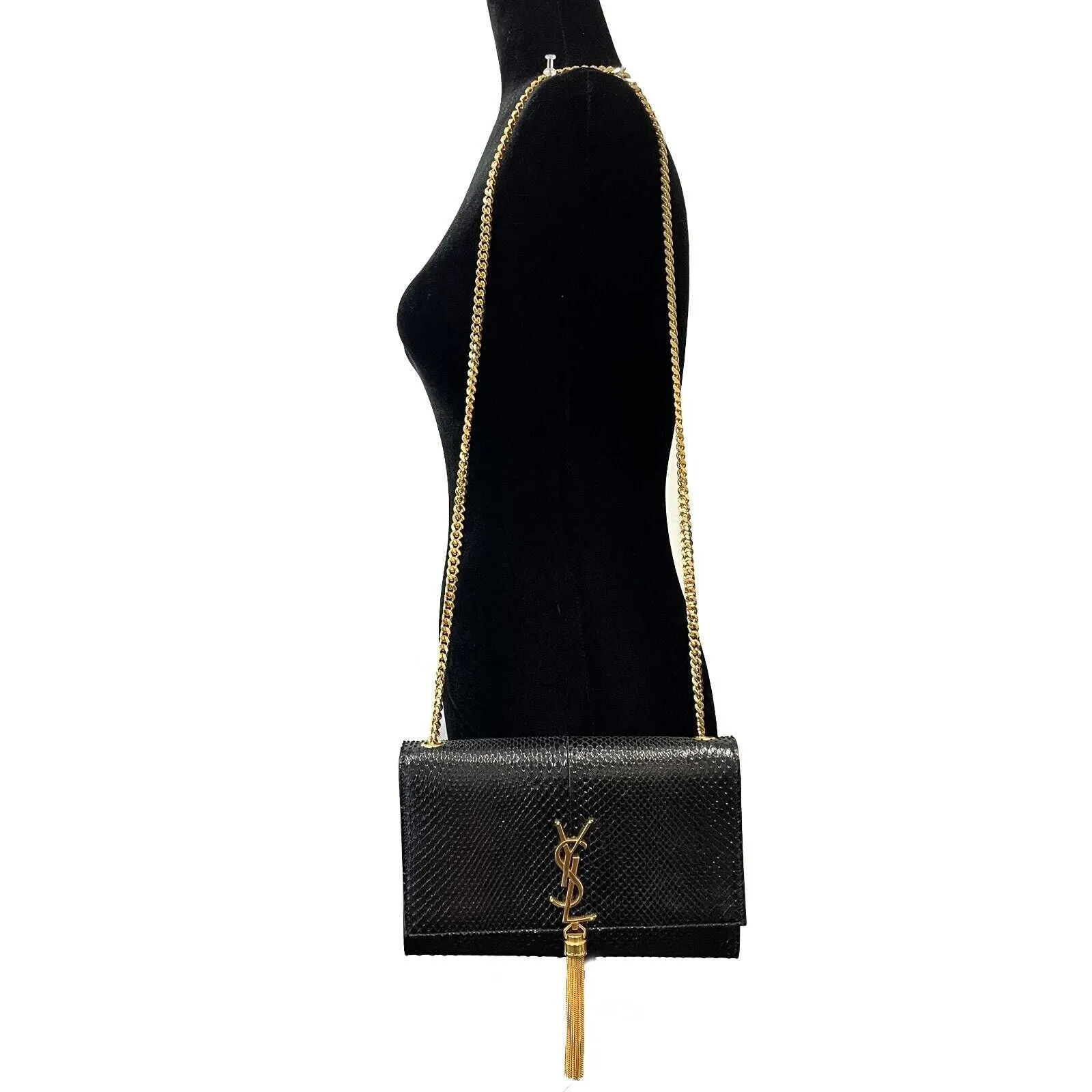 Saint Laurent - YSL - Snakeskin Kate Tassel Medium Black Crossbody