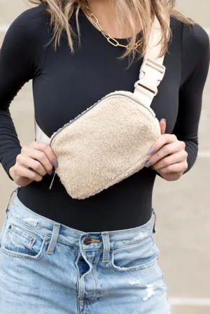 Simple Classic Solid Fashion Boucle Sherpa Belt SlingBag